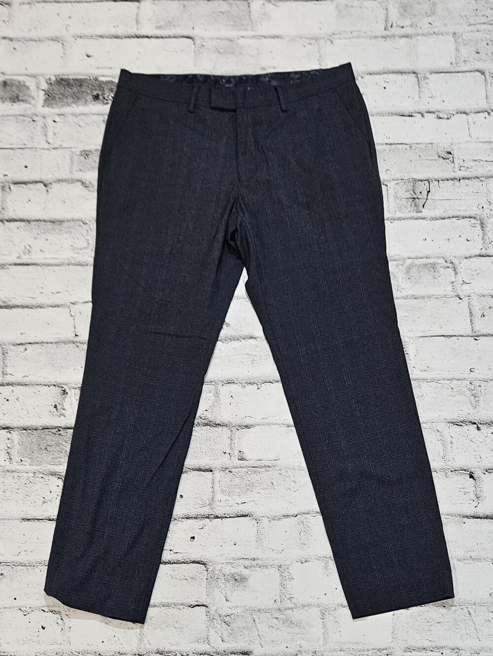 Sondergaard Copenhagen Slim Fit Plaid Dress Pants 34 Blue Gray